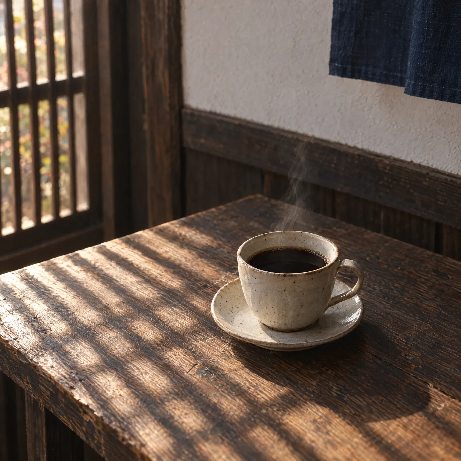 木の机にのったブレンドの一杯